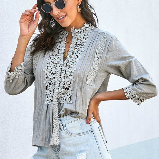 Lovely cut-out floral cuff blouses in vintage cotton. Boho blouse, pair with a tie dye scarf &/or skirt.