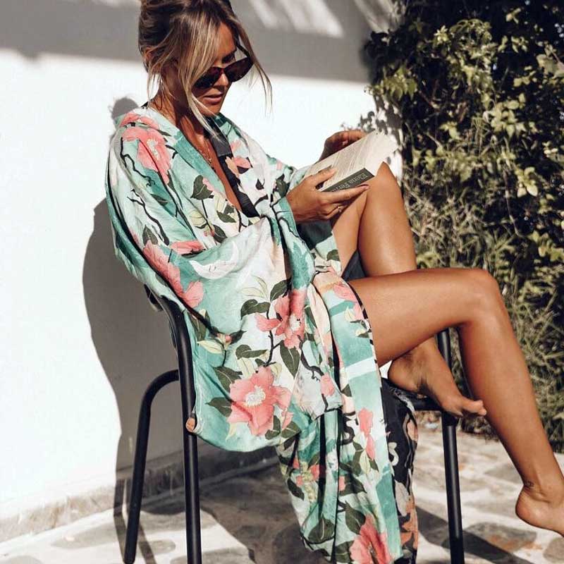 Vintage Retro Night Garde Print Boho Maxi Kimono/ Cardigan bohemian long Wrap blouse Summer Tops Beachwear