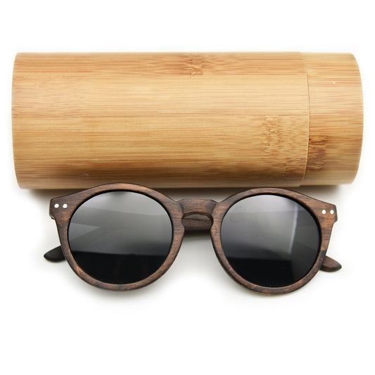 Vintage Round Wood Unisex Sunglasses w Polarized Lens