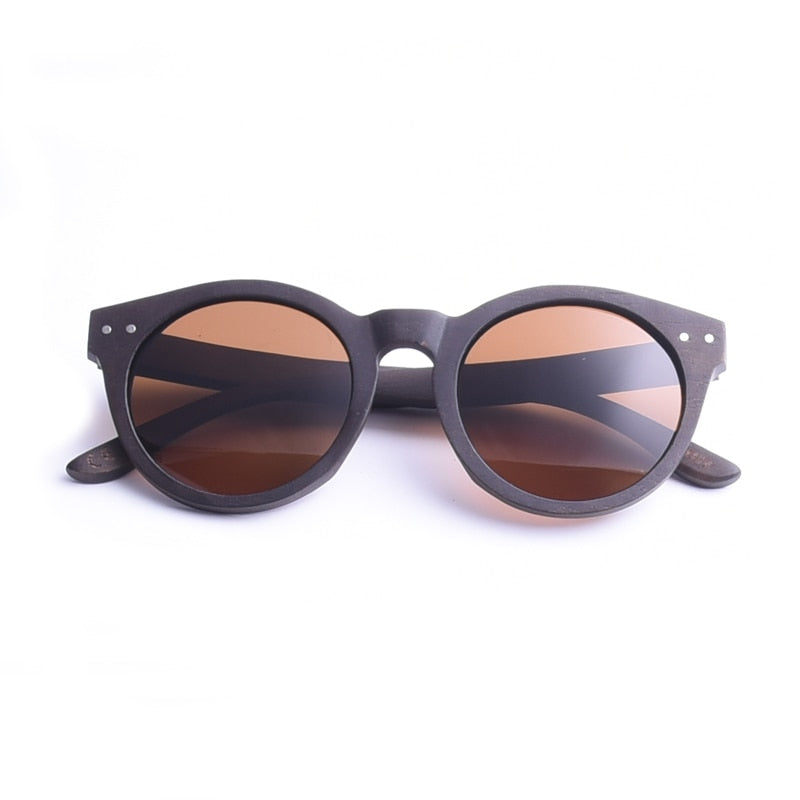 Vintage Round Wood Unisex Sunglasses w Polarized Lens