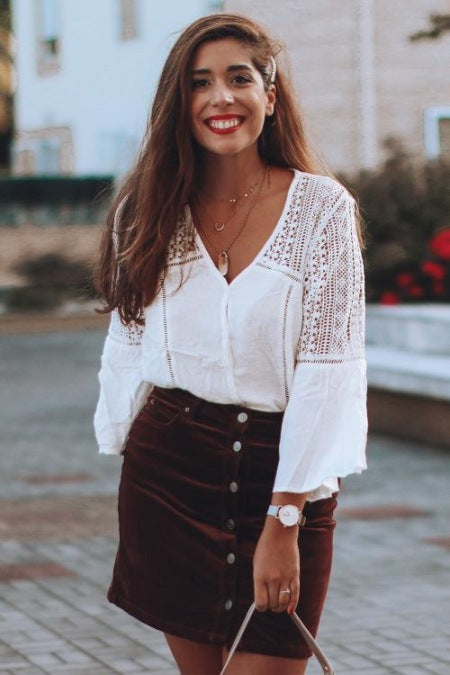 Lovely Blouse with Vintage Lace details at Sleeve, Shoulder and around V Neck. Perfect to pair with Boho Skirts and Pants.