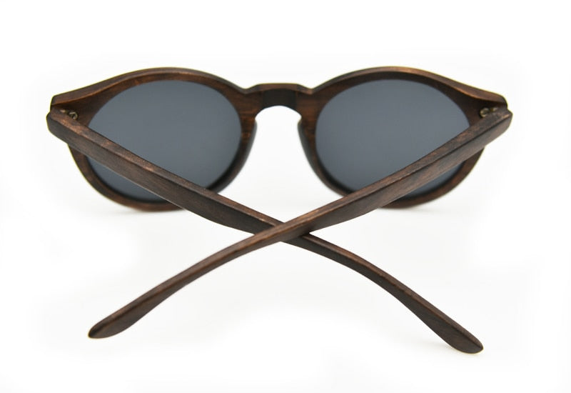 Vintage Round Wood Unisex Sunglasses w Polarized Lens