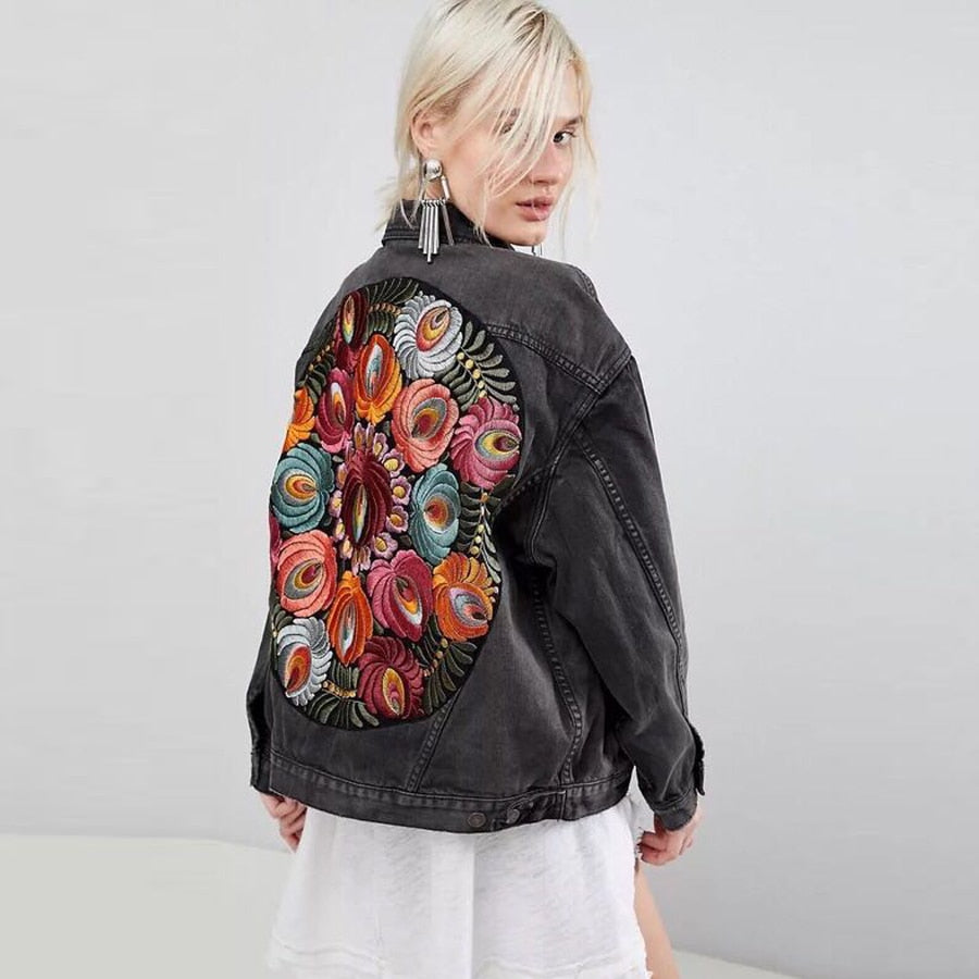 Gypsy Lady Floral Embroidered Denim Jacket. Casual Chic Bohemian Fabness!