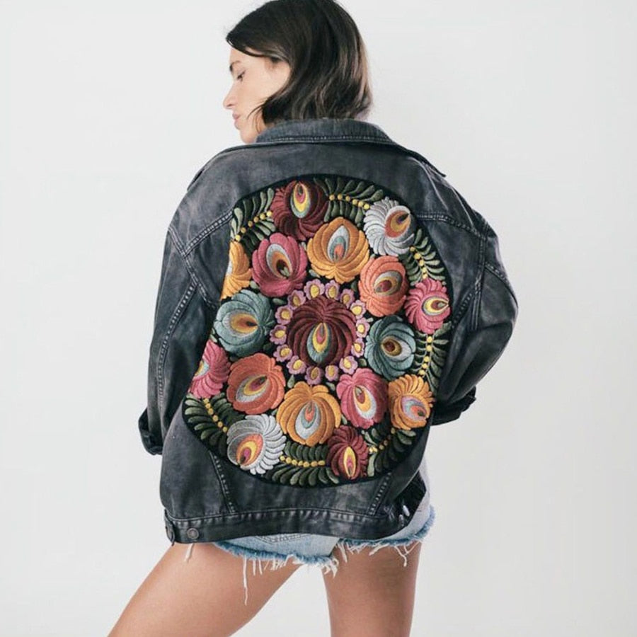 Gypsy Lady Floral Embroidered Denim Jacket. Casual Chic Bohemian Fabness!