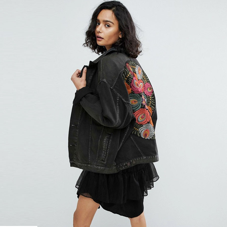 Gypsy Lady Floral Embroidered Denim Jacket. Casual Chic Bohemian Fabness!