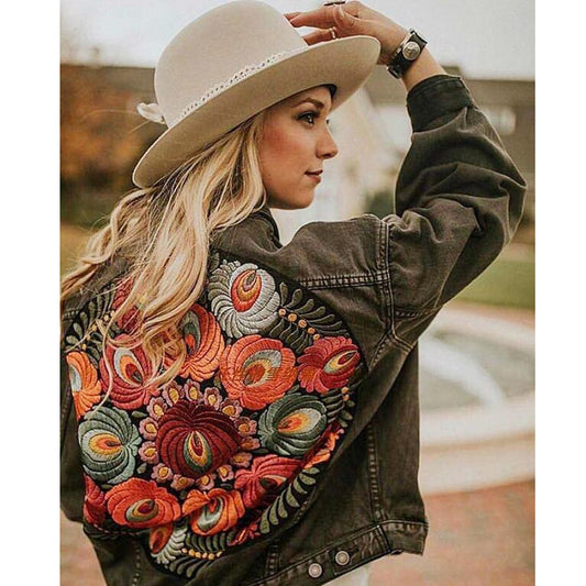 Gypsy Lady Floral Embroidered Denim Jacket. Casual Chic Bohemian Fabness!