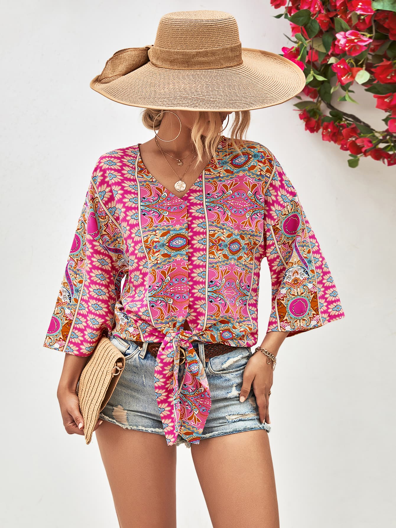 Perfect Pink or Navy Pattern Print Wear-Anywhere Top