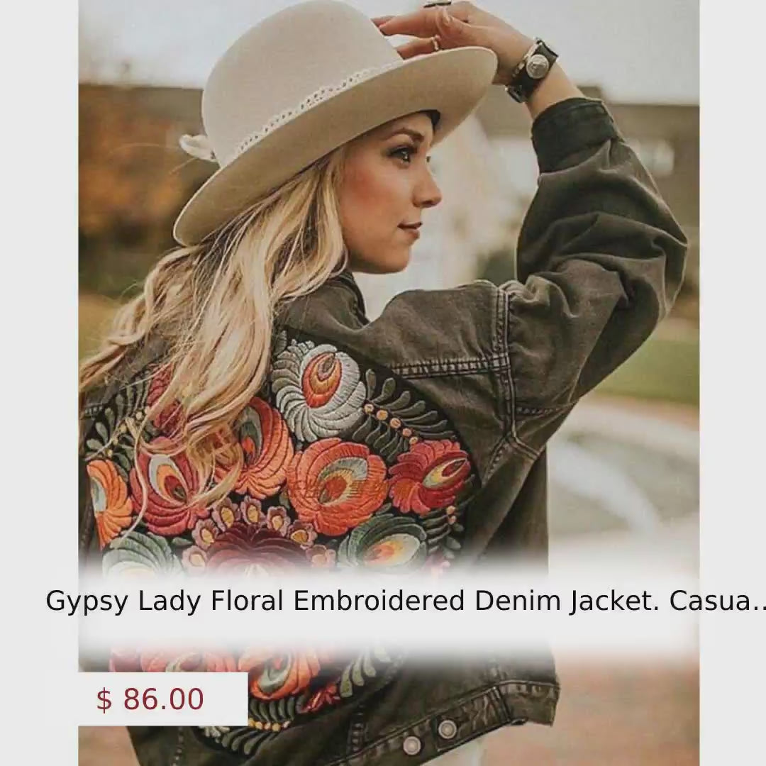 Gypsy Lady Floral Embroidered Denim Jacket. Casual Chic Bohemian Fabness! by@Vidoo