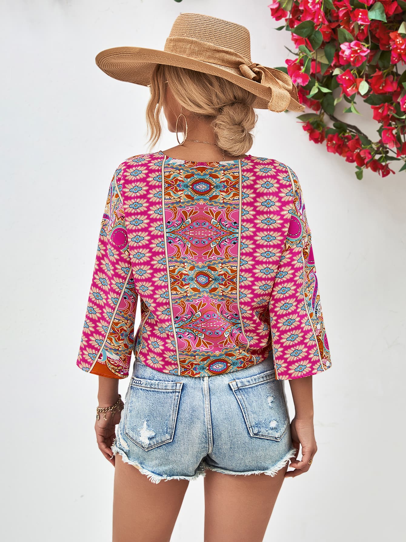 Perfect Pink or Navy Pattern Print Wear-Anywhere Top