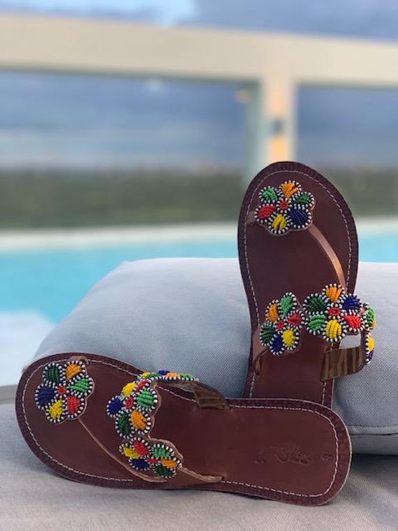 Flower Power Beaded, Leather Sandals by Her Best Foot Forward Collective