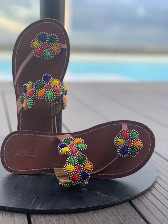 Flower Power Beaded, Leather Sandals by Her Best Foot Forward Collective