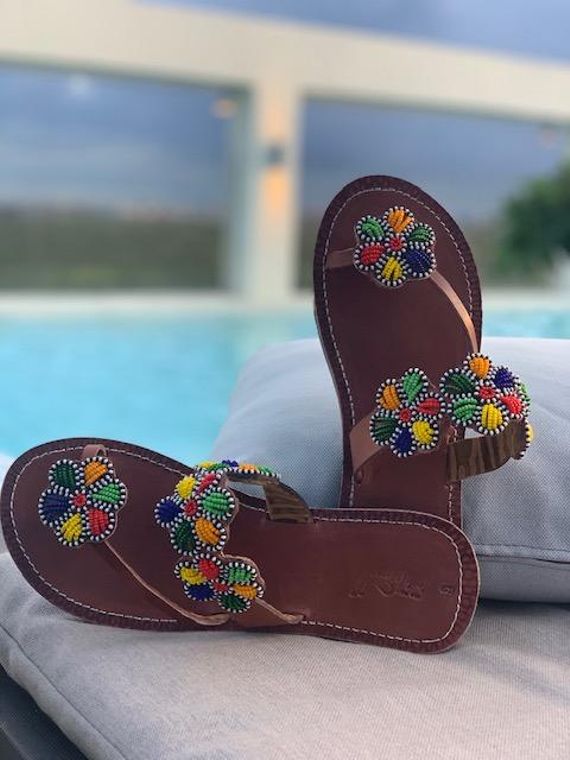 Flower Power Beaded, Leather Sandals by Her Best Foot Forward Collective